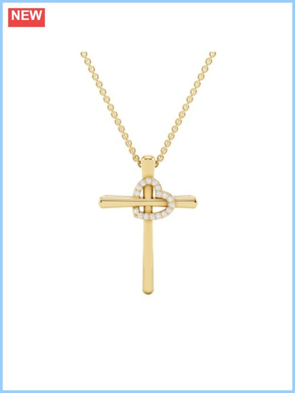 Moissanite Heart Cross Pendant Necklace 14K Gold Plated 925 Sterling Silver
